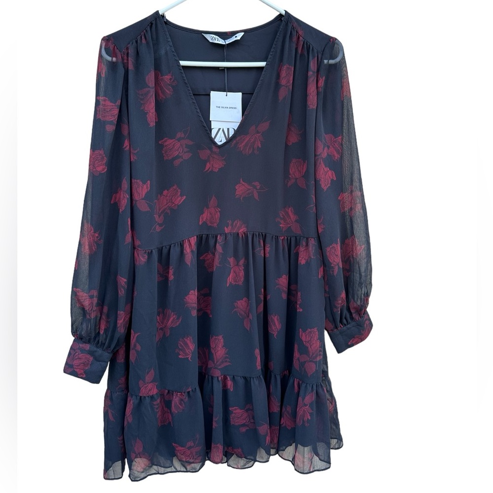 Zara Women’s Long Sleeve Chiffon  Mini Dress Size S